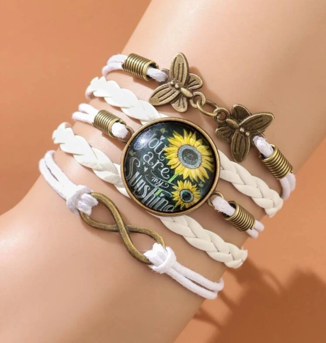 Sunflower, Infinity & Butterfly Bracelet