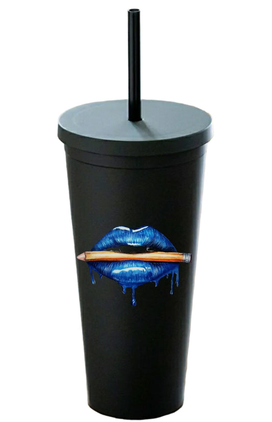 Blue Lips Matte Black Tumbler - 22oz.