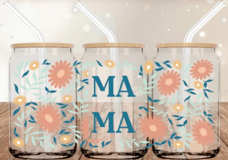 MAMA Flower Glass Cup - 16oz Glass Cup